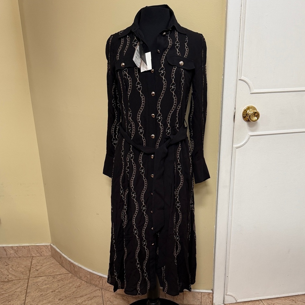 Massimo Dutti Black Long Sleeve Dress with Pattern
